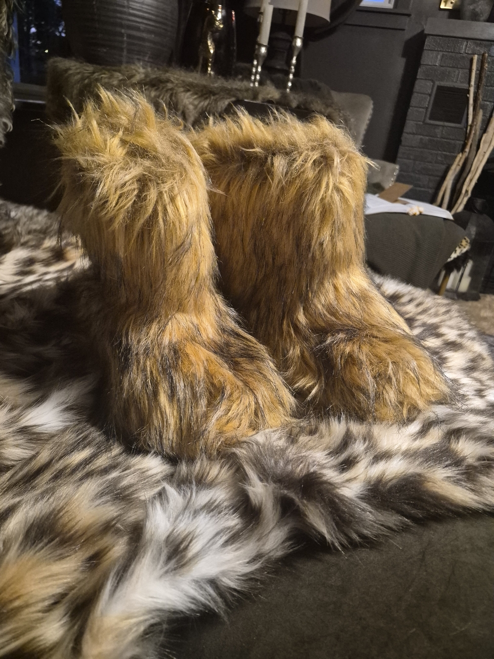 Faux Fur Women's Winter Booties in Golden Brown